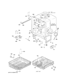 Body Parts Diagram and Parts List for GSD3361J50SS  General Electric Dishwasher