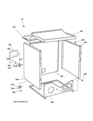 Cabinet & Top Panel Diagram and Parts List for DWSR483EB2WW  General Electric Dryer