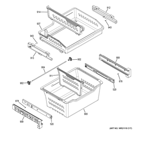Freezer Shelves Diagram and Parts List for GFE24JYKJFFS  General Electric Refrigerator