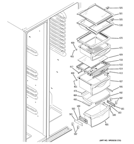 FRESH FOOD SHELVES Diagram and Parts List for GZS23HSECFSS  General Electric Refrigerator
