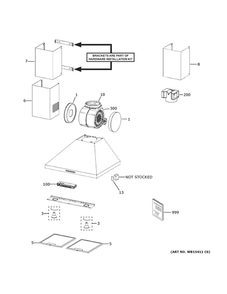 Range Hood Diagram and Parts List for JVW5301EJ2ES  General Electric Range Hood