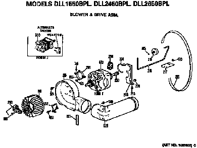 Blower And Drive Assembly Diagram and Parts List for DLL1550BPL  Hotpoint Dryer