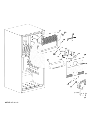 Freezer Section Diagram and Parts List for GTS21FMKCES  General Electric Refrigerator