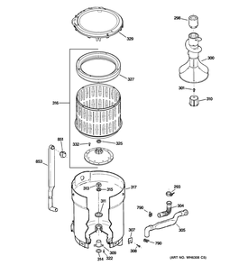 TUB, BASKET & AGITATOR Diagram and Parts List for EWA6500DCWW  General Electric Washer