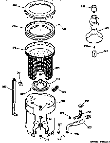 Tub, Basket & Agitator Diagram and Parts List for WDSR110T5WW  General Electric Washer