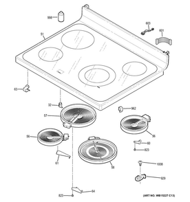 Cooktop Diagram and Parts List for JB625DK1BB  General Electric Range