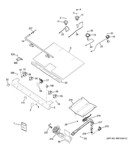 Gas & Burner Parts Diagram and Parts List for AGBS45DEF1BS  General Electric Range