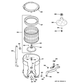 TUB, BASKET & AGITATOR Diagram and Parts List for 58971K0WW  General Electric Washer