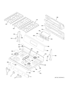 Control Panel & Cooktop Diagram and Parts List for JGB660SEJ2SS  General Electric Range