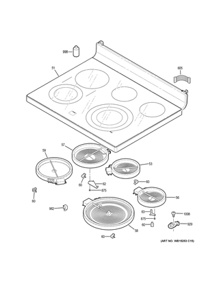Cooktop Diagram and Parts List for PCB980SJ4SS  General Electric Range