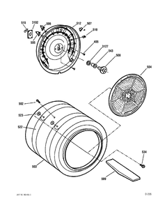 DRUM & HEATER Diagram and Parts List for UPSE592EA0WW  General Electric Dryer