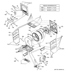 Cabinet Diagram and Parts List for GTUN275GM2WW  General Electric Washer Dryer Combo