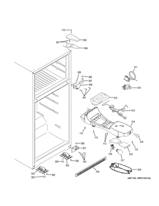 Fresh Food Section Diagram and Parts List for GTS21FMKCES  General Electric Refrigerator