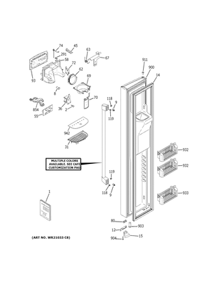 Part Location Diagram of WR01X28633 GE FREEZER DOOR BOTTOM THIMBLE BLACK