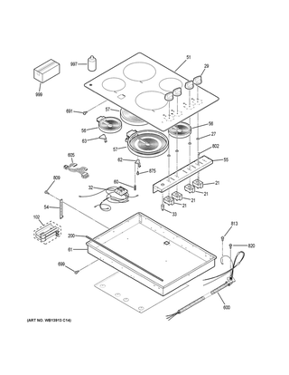Control Panel & Cooktop Diagram and Parts List for JP3030TJ4WW  General Electric Cooktop