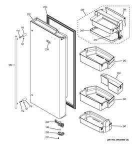 Fresh Food Door - Rh Diagram and Parts List for ZWE23ESHCSS  General Electric Refrigerator