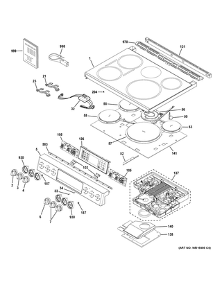 Control Panel & Cooktop Diagram and Parts List for CHS995SEL2SS  General Electric Range