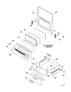 DOOR & DRAWER Diagram and Parts List for JCAS730M1WW  General Electric Range