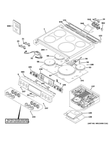 Control Panel And Cooktop Diagram and Parts List for CHS900P3M2D1  General Electric Range