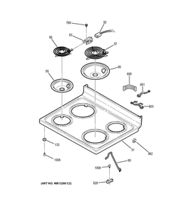 Cooktop Diagram and Parts List for JB250RF5SS  General Electric Range