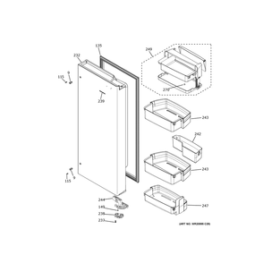 Fresh Food Door - Rh Diagram and Parts List for ZWE23NSYBSS  General Electric Refrigerator