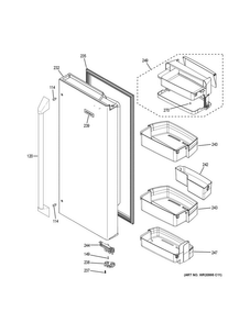 Fresh Food Door - Rh Diagram and Parts List for ZWE23PSHISS  General Electric Refrigerator