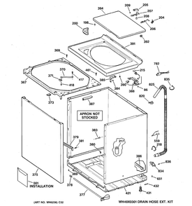 CABINET, COVER & FRONT PANEL Diagram and Parts List for GJXRP080B2WW  General Electric Washer