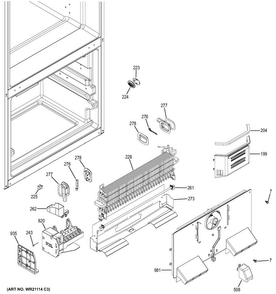 Freezer Section Diagram and Parts List for CNE25SSKAKSS  General Electric Refrigerator