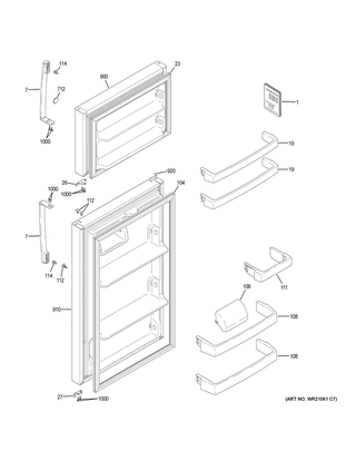 Doors Diagram and Parts List for GIE18ETHMRWW  General Electric Refrigerator