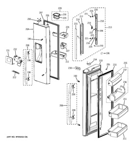 FRESH FOOD DOORS Diagram and Parts List for PFSF6PKXFBB  General Electric Refrigerator
