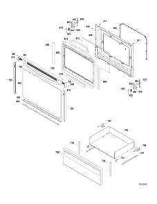 DOOR-DRAWER Diagram and Parts List for JCBS64DM3WW  General Electric Range