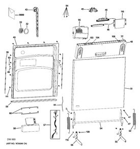 ESCUTCHEON & DOOR ASSEMBLY Diagram and Parts List for ZBD1850N02II  General Electric Dishwasher