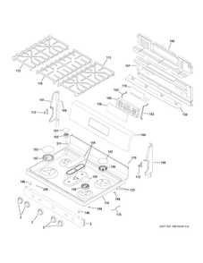 Control Panel & Cooktop Diagram and Parts List for JGB660EEJ1ES  General Electric Range
