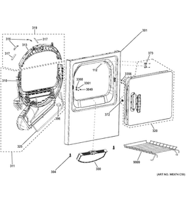 Front Panel & Door Diagram and Parts List for HTX24GASK0WW  Hotpoint Dryer