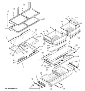 FRESH FOOD SHELVES Diagram and Parts List for ZFGB21HZJSS  General Electric Refrigerator
