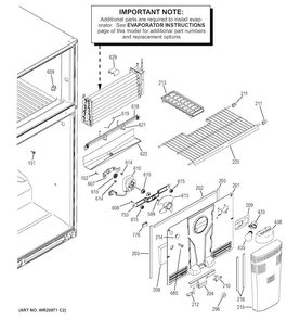 Freezer Section Diagram and Parts List for GTH20JBBAWW  General Electric Refrigerator