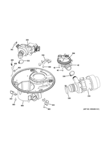 Sump & Motor Mechanism Diagram and Parts List for GDF510PGJ4BB  General Electric Dishwasher
