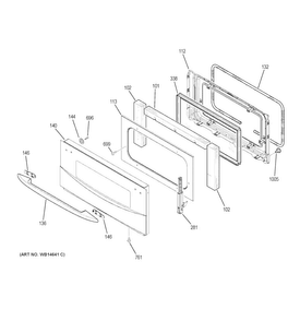Door Diagram and Parts List for PT925SN5SS  General Electric Wall Oven