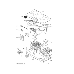 Control Panel And Cooktop 1 Diagram and Parts List for ZHU36RDT3BB  General Electric Cooktop