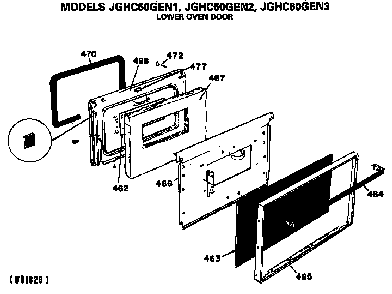 Lower Oven Door Diagram and Parts List for JGHC60GEN1  General Electric Range