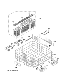 Lower Rack Assembly Diagram and Parts List for GDT665SFN3DS  General Electric Dishwasher
