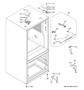 Case Parts Diagram and Parts List for GYE18JSLAFSS  General Electric Refrigerator