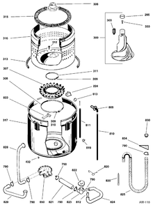 TUB, BASKET & AGITATOR Diagram and Parts List for YWL3000SALWH  General Electric Washer