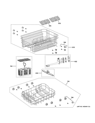 Rack Assemblies Diagram and Parts List for QDT125SSL0SS  General Electric Dishwasher