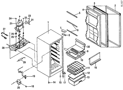 UNIT PARTS Diagram and Parts List for FR-142  General Electric Refrigerator