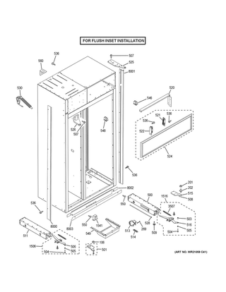 Case Parts - Flush Inset Diagram and Parts List for ZIS420NKC  General Electric Refrigerator