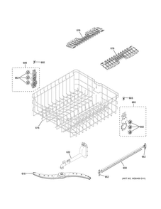 Upper Rack Assembly Diagram and Parts List for GDT530PGD4BB  General Electric Dishwasher