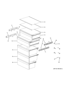 Shelves And Drawers Diagram and Parts List for HRB15N3BBGS  General Electric Refrigerator