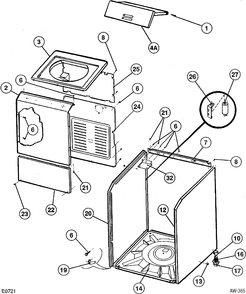 CABINET Diagram and Parts List for GW7000KW127  General Electric Washer