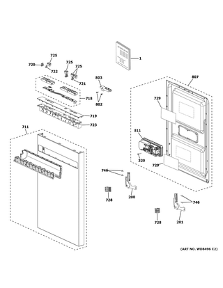 Escutcheon & Door Assembly Diagram and Parts List for GPT225SGL0BB  General Electric Dishwasher